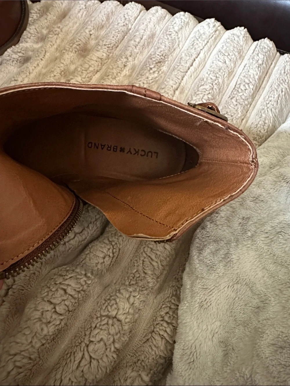 Lucky Brand Carolyn Women’s Brown Leather Ankle Boots with Buckle Detail